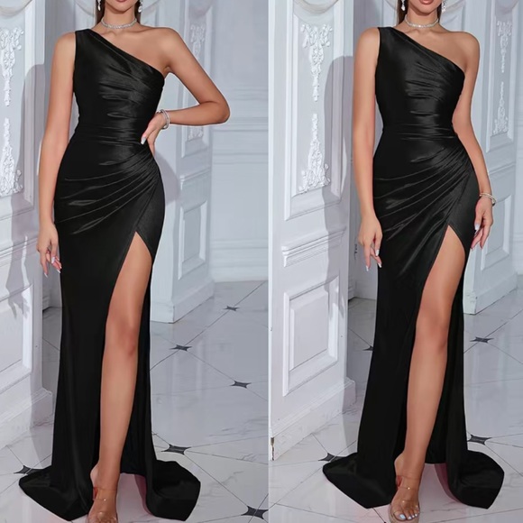 Hot Pink One Shoulder Prom Dress With Slit SYP105